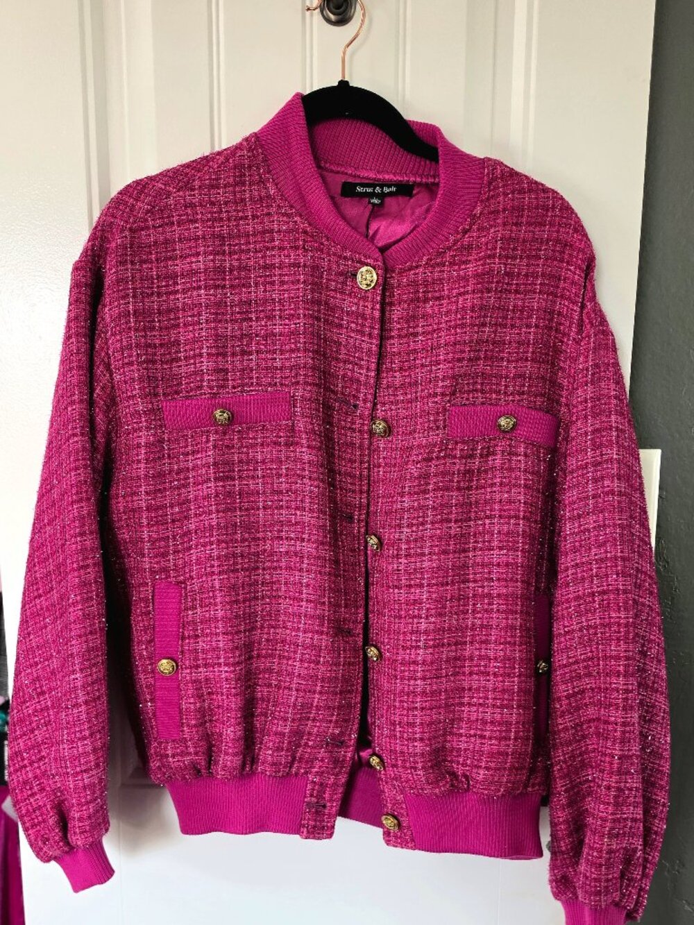 Strut & Bolt Bomber jacket hot pink and silver gingham